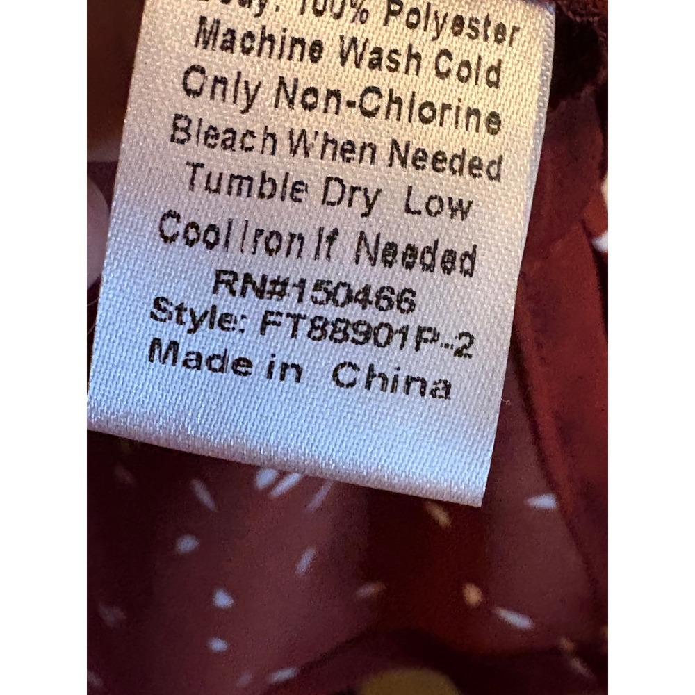 Monday Fun Womens Plus 2X Rust Red White Seed Print Split Neck Blouse FT88901P-2 - Picture 4 of 6